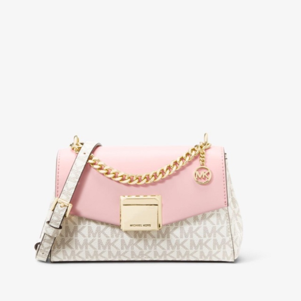 MICHAEL KORS Lita Small Two-Tone Logo and Leather Crossbody Bag